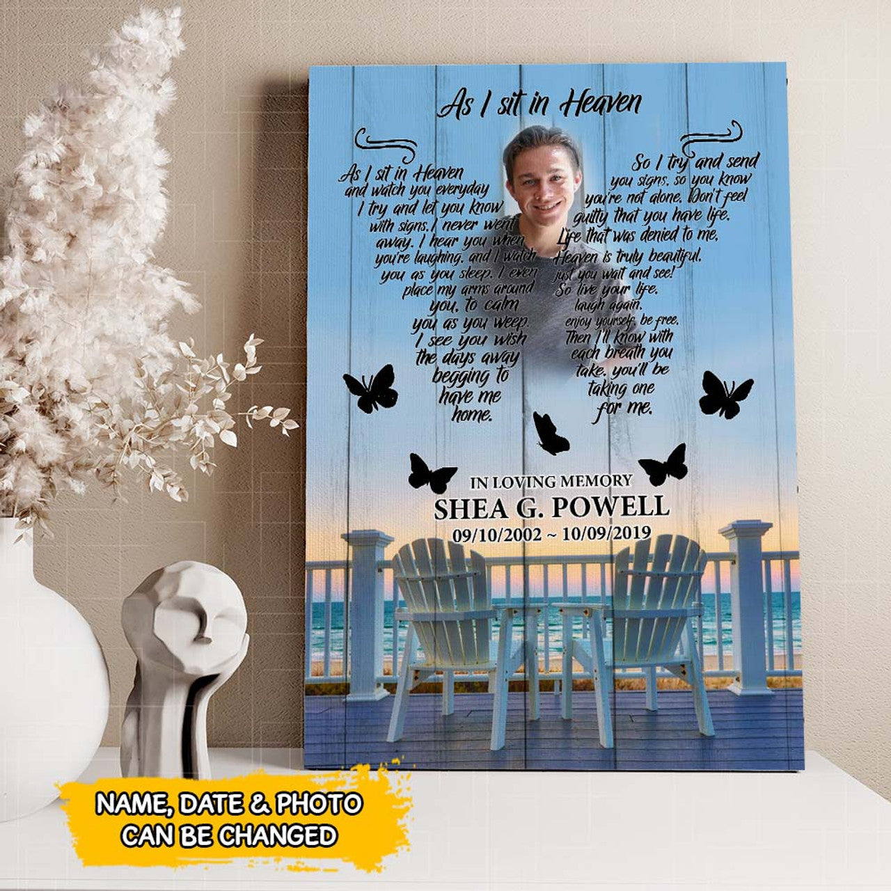 Personalized Sympathy Gift As I Sit In Heaven Rememberance Butterfly Vertical Poster