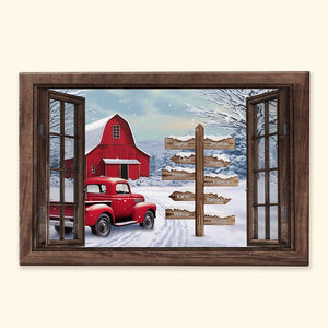 Custom Family Names Red Truck Farmhouse Christmas Poster-Names Premium Canvas Poster