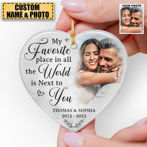 Couple Personalized Photo Ceramic Heart Shaped Ornament Christmas Gift For Husband Wife, Anniversary