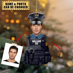 Christmas Upload Photo Police Caricature Personalized Ornament