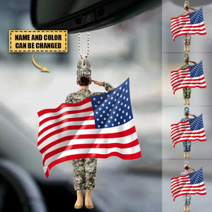 Personalized Female Veteran/Female Veteran Salute The Flag Camouflage Acrylic Car Hanging Ornament