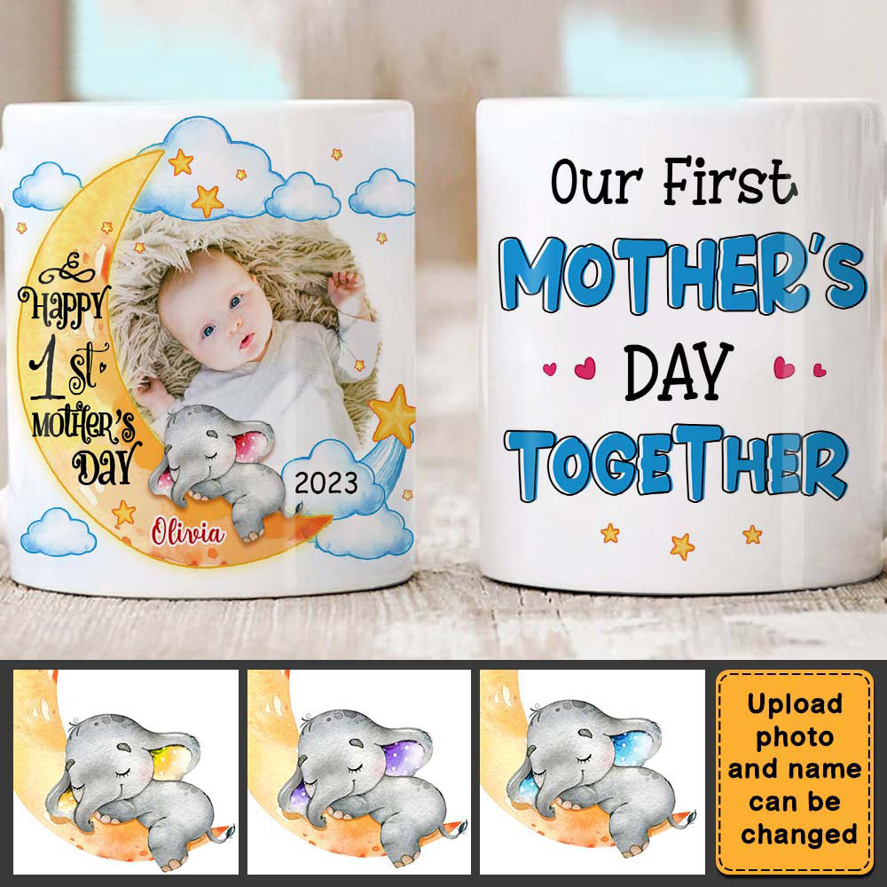 Personalized First Mother's Day Elephant Photo Mug