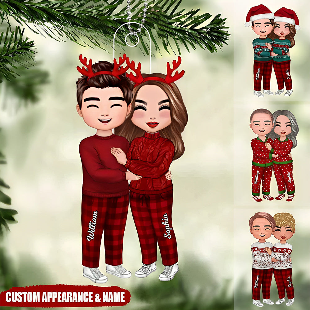 Christmas Doll Couple Standing Hugging Personalized Acrylic Ornament