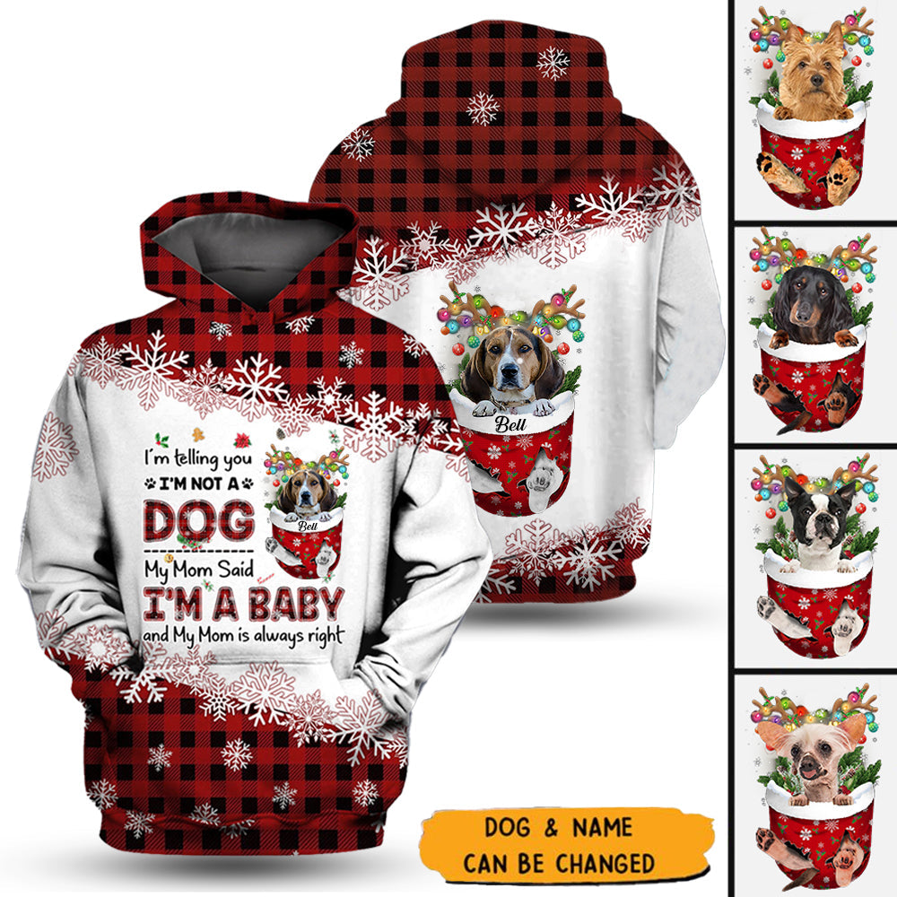 Personalized Dog Breed Christmas Dog Mom Funny Gift I'm Telling You I'm Not A Dog 3D Hoodie