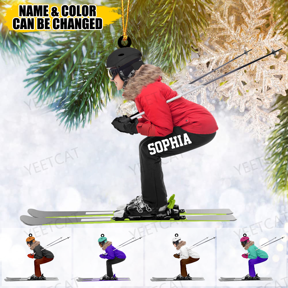 Personalized Skiing Players Acrylic Christmas Ornament
