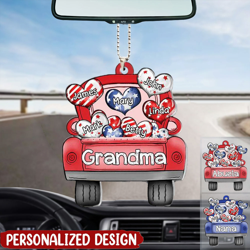 Personalized Nickname Grandma 4th of July Truck Loading Heart Car Hang Ornament