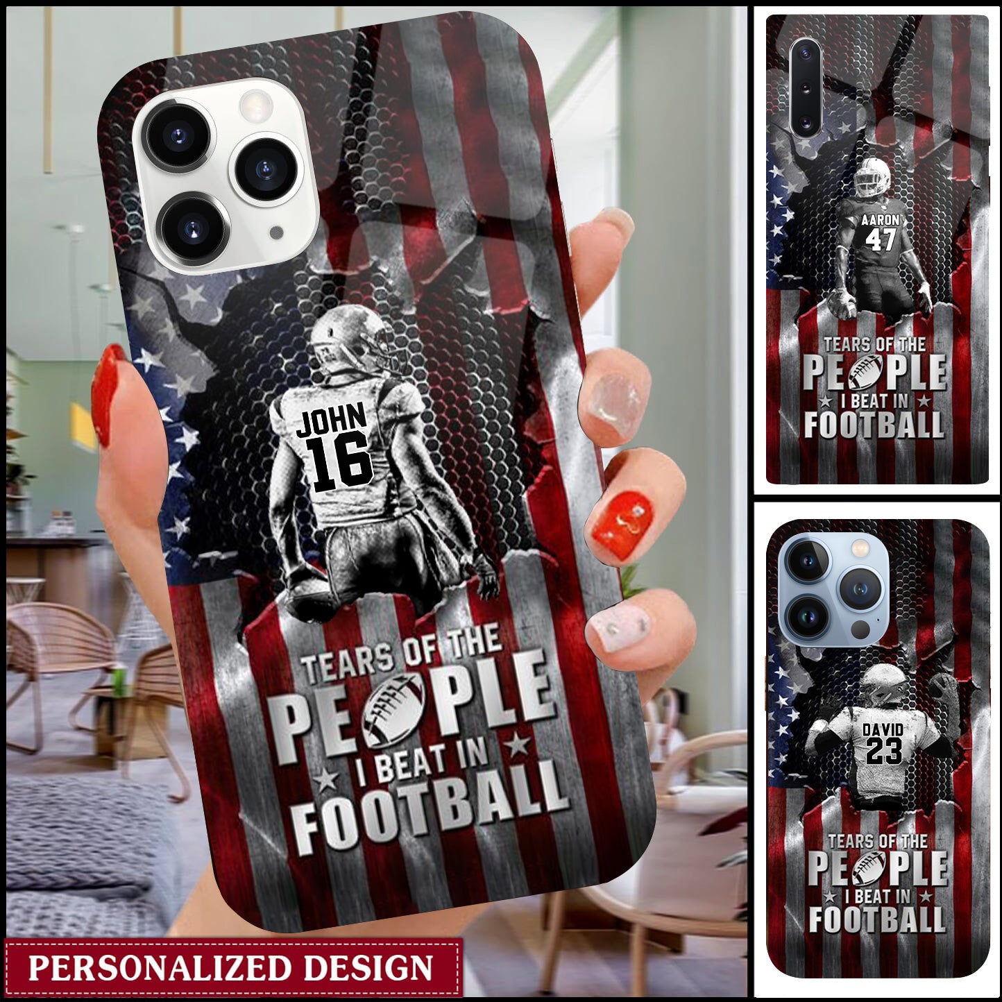 Tears Of The People I Beat In Football, Player Football Personalized Glass Phone Case