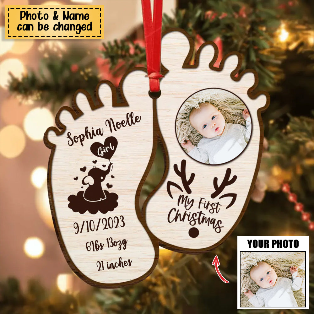 Personalized Baby Photo Wooden Ornament - Christmas Gift Idea For Baby - My First Christmas