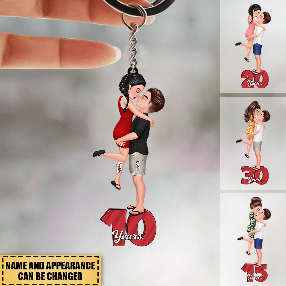 Personalized Doll Couple Kissing Hugging Keychain - Gift For Couple.
