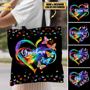 Personalized Grandma Mom Heart Infinity Butterfly Mother's Day Gift Cloth Tote Bag