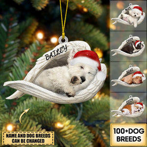 Personalized Acrylic Dog Sleeping Angel Merry Christmas Ornament- Double Sides Printed