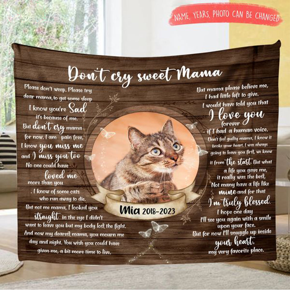 Custom Personalized Memorial Pet Photo Singer Layer Fleece - Memorial Gift for Dog/Cat Lovers - Don't Cry Sweet Mama