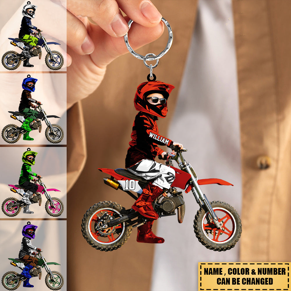 Personalized Motocross Kid/Boy/Girl Racer Acrylic Keychain