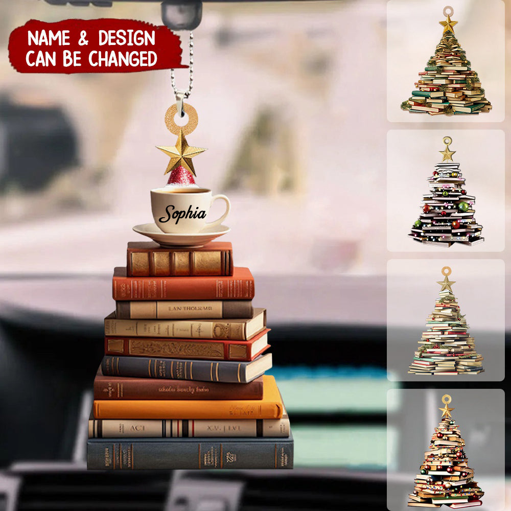 Personalized Name Book Car Ornament, Reading Book Gift, Library Book Store Ornament