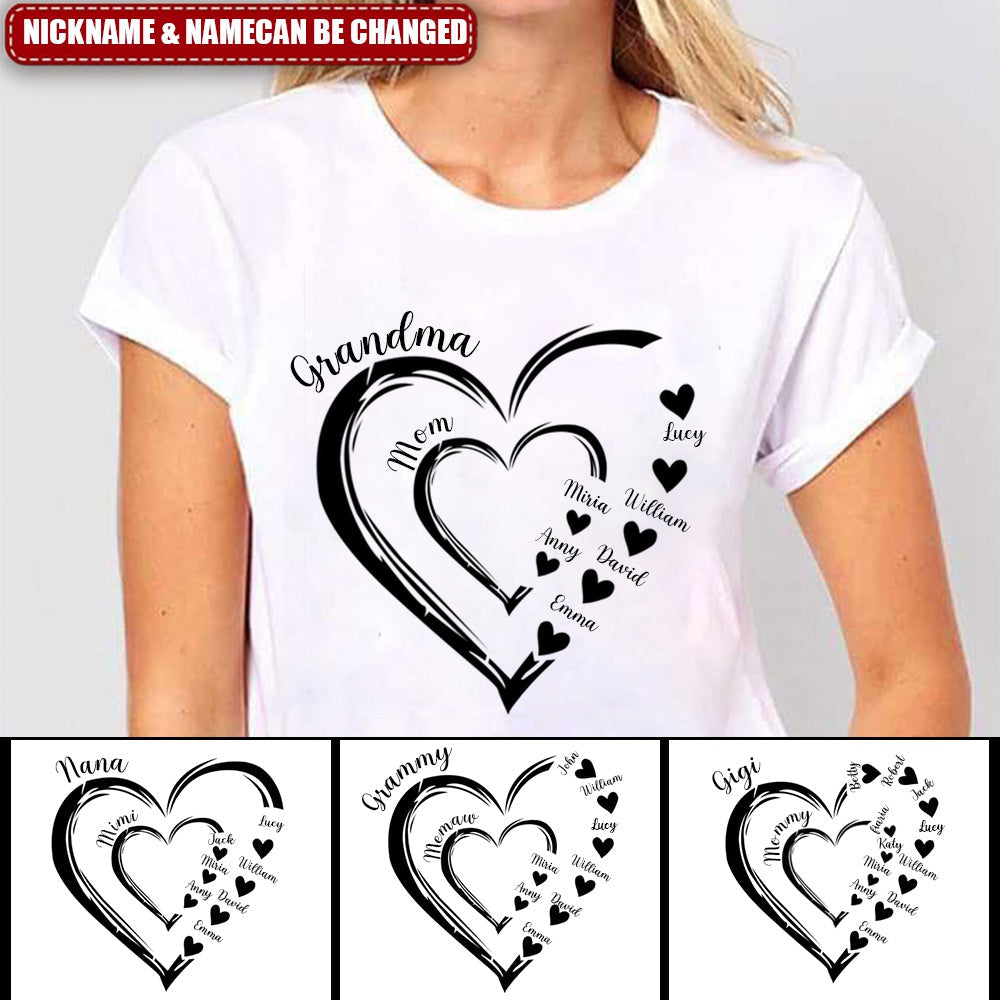 Personalized Mom Grandma And Grandkids Hearts Gift For Grandma Shirt