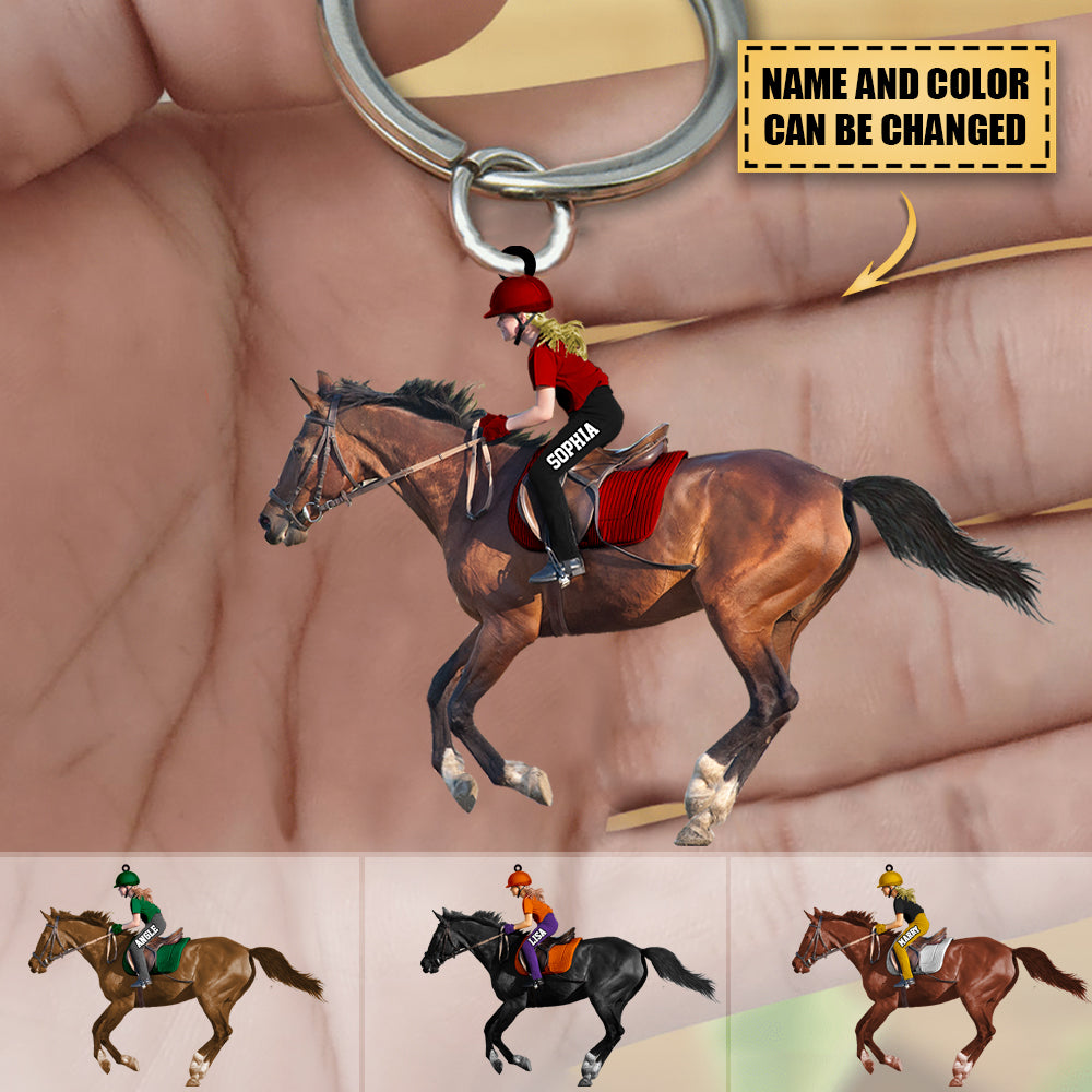Custom Personalized Horse Riding Kids Acrylic Keychain, Gift for Horse Riding Lovers