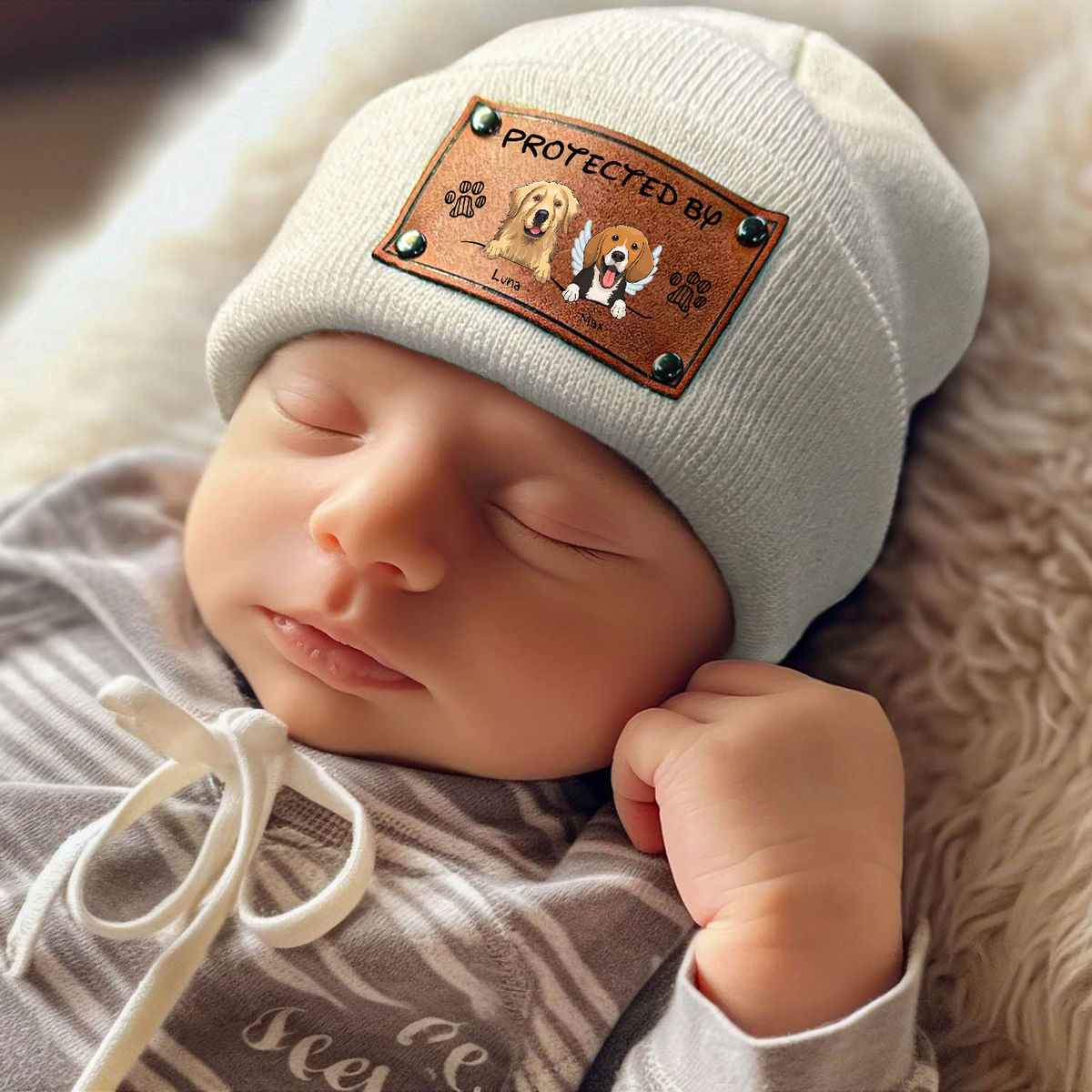 Personalized Custom Baby Beanie - Protected By Dogs