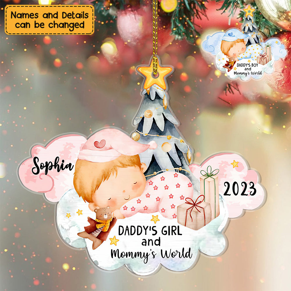 Christmas Gift For Newborn Baby Daddy And Mommy's World Personalized Ornament