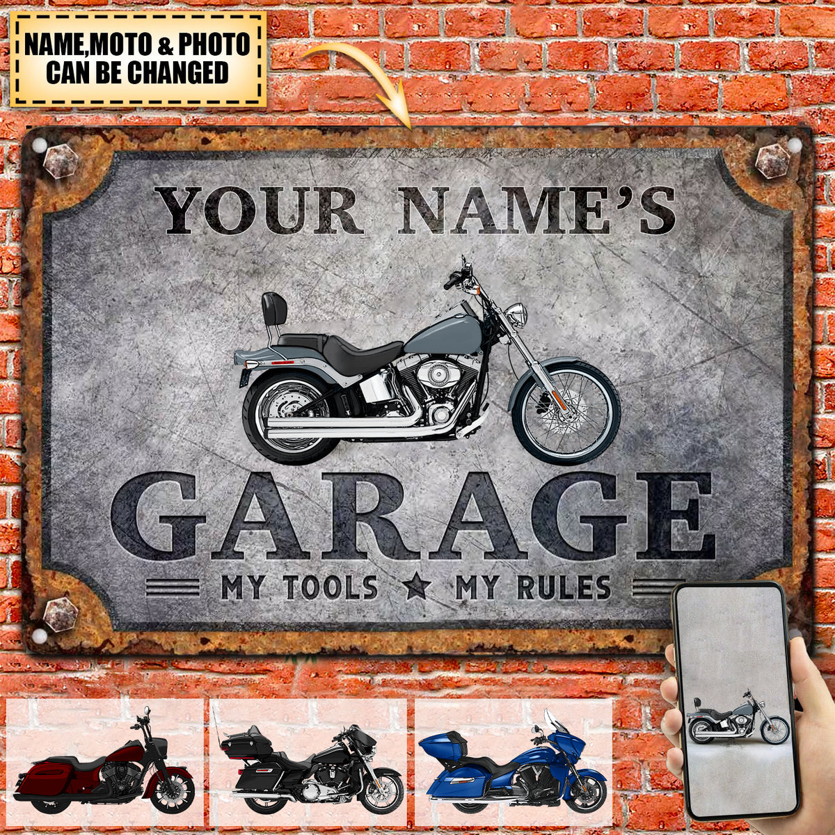 Custom Motorcycle Sign, Workshop, Motorbike Personalised Garage Metal ...