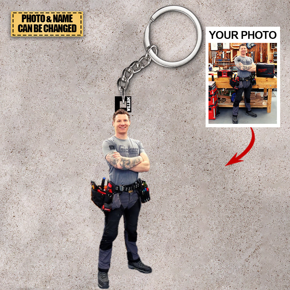 Personalized Electrician With Tool Bag Acrylic Keychain - Gift For Electrician/Great Father's day gift - Custom Your Photo
