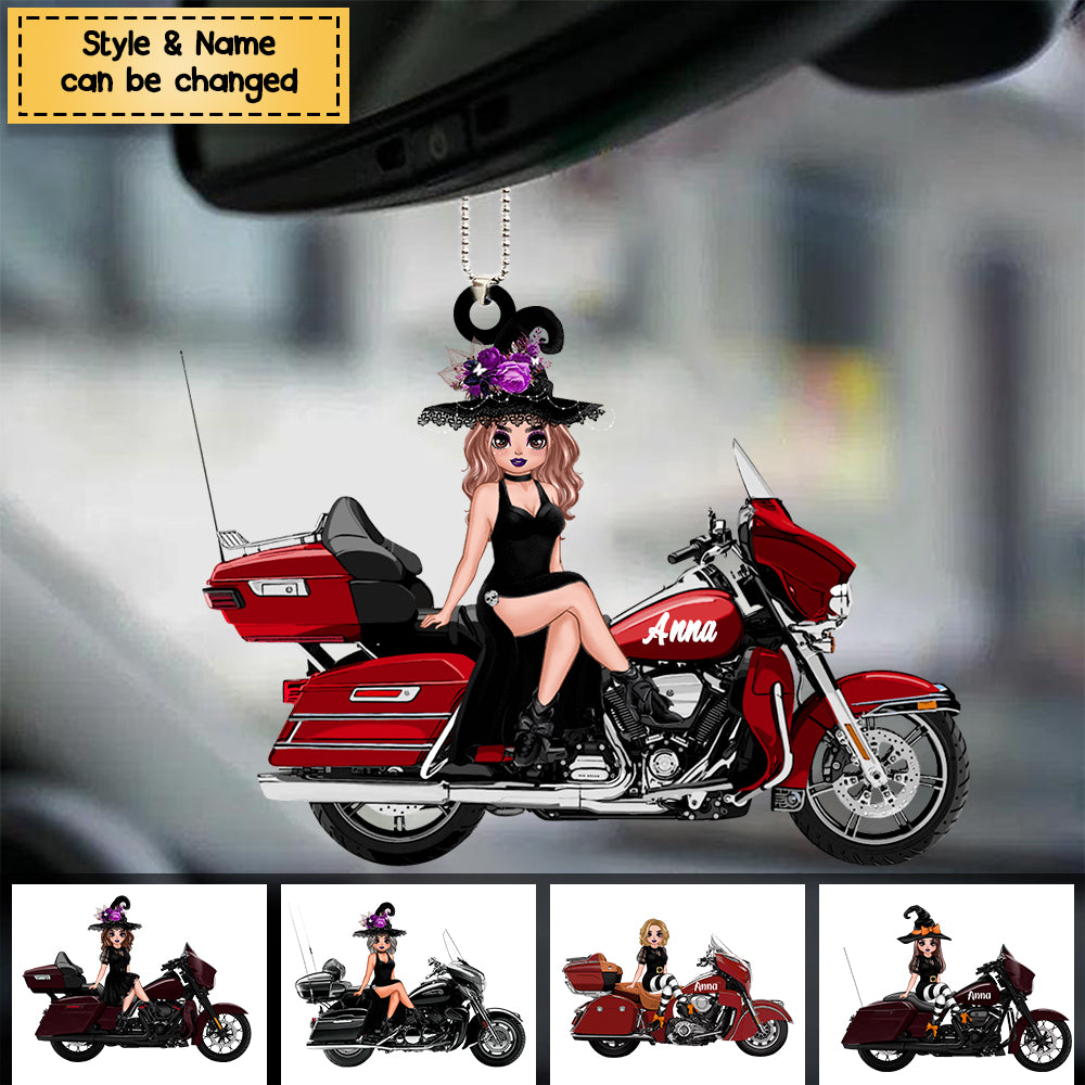 Personalized I Ride A Motorcycle Halloween Ornament / Keychain - Gift For Witch / Girl Bikers