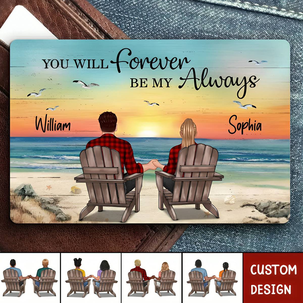Retro Vintage Back View Couple Sitting Beach Landscape Personalized Wallet Card
