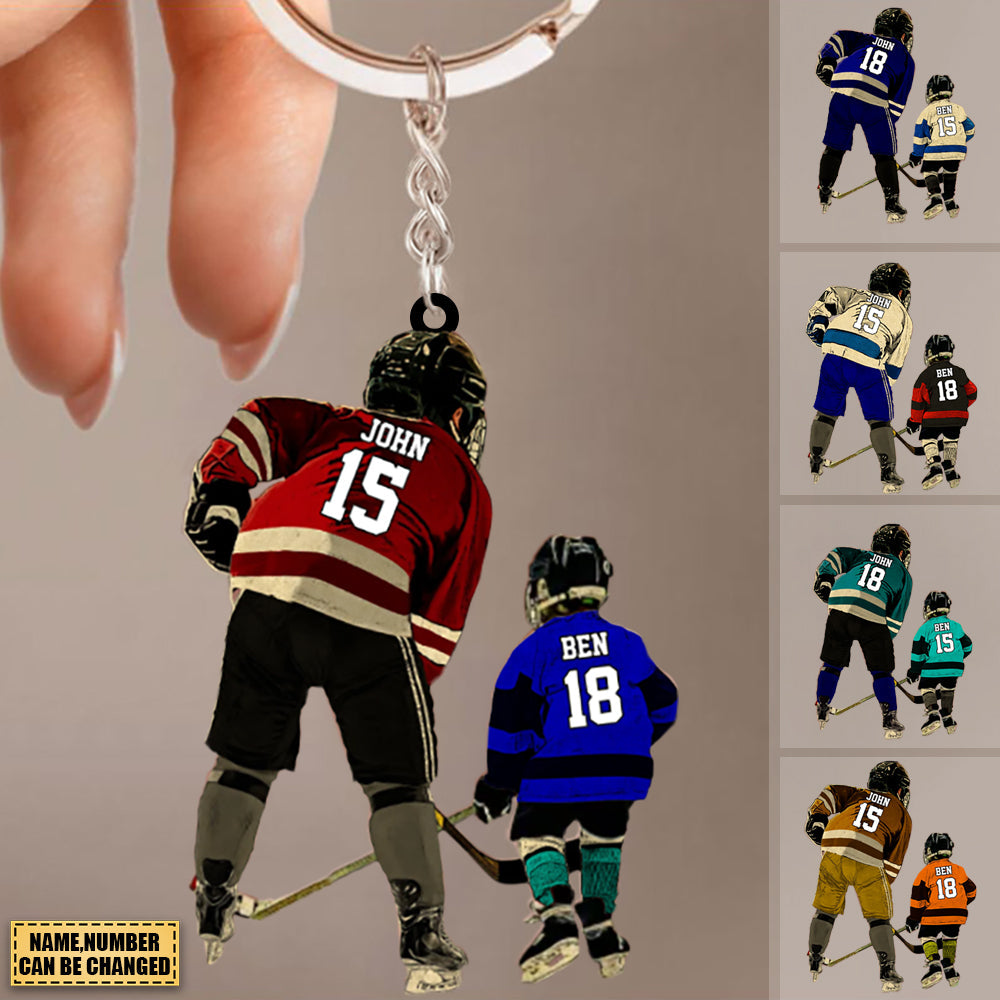 Custom Personalized Ice Hockey Acrylic Keychain, Gifts For Hockey Player/Son/Grandson With Custom Name, Number