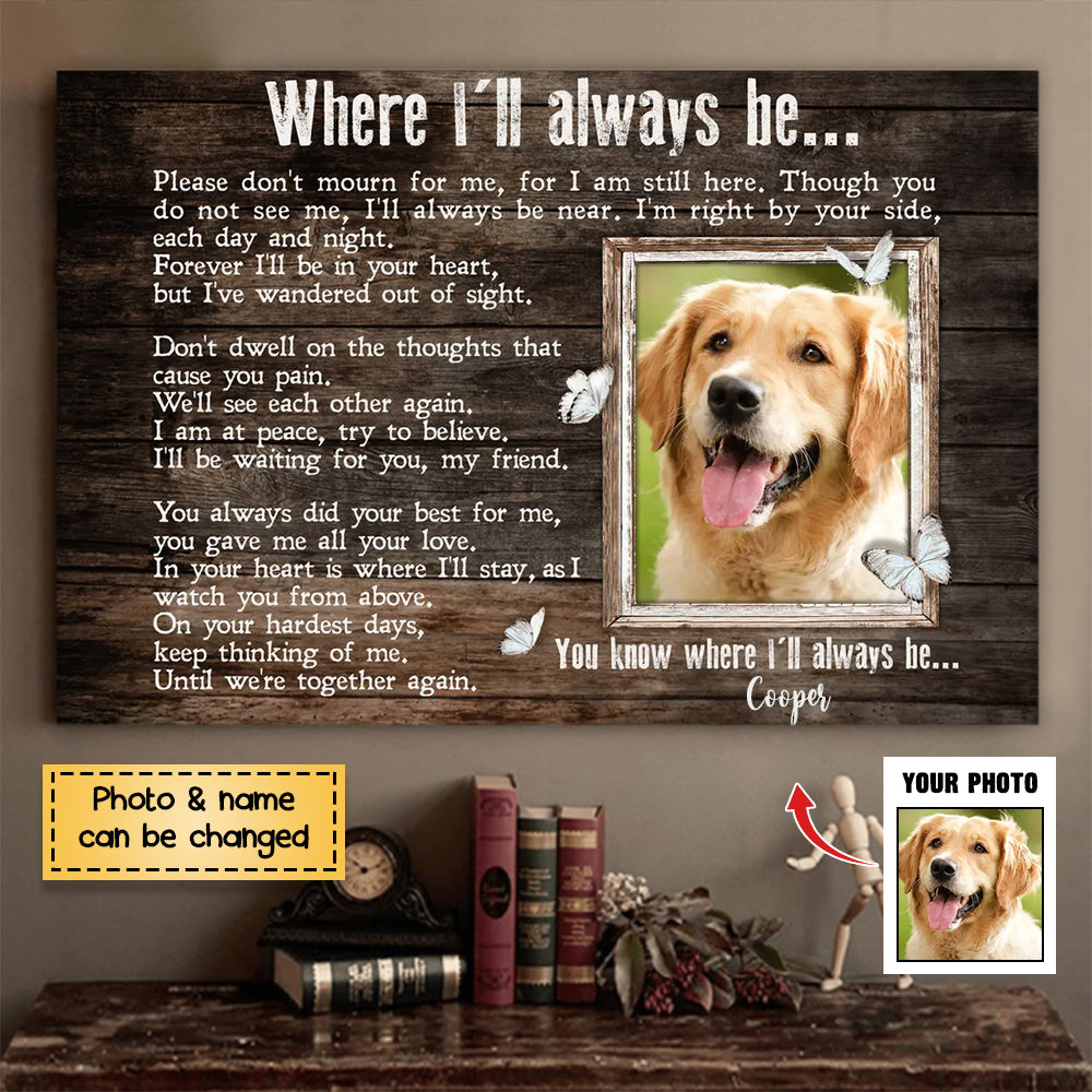 Where I'll always he.. Personalized Sympathy Gift For Dog Loss Memorial Poster