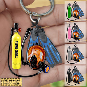 Scuba Diving Equipment Personalized Flat Acrylic Keychain Gift For Diving Lover