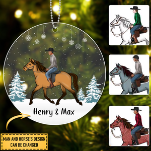 Boy Riding Horse In Snow Personalized Ornament