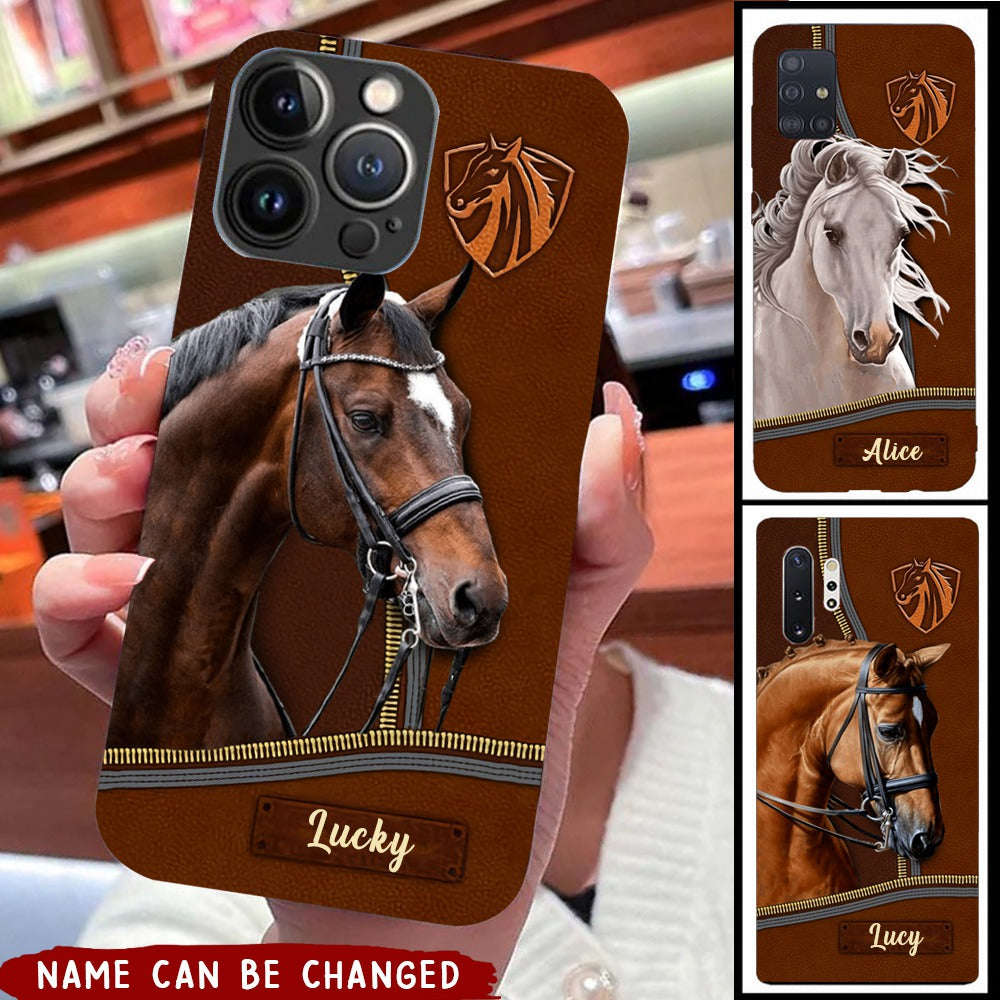 Love Horse Breeds Leather Texture Personalized Phone Case
