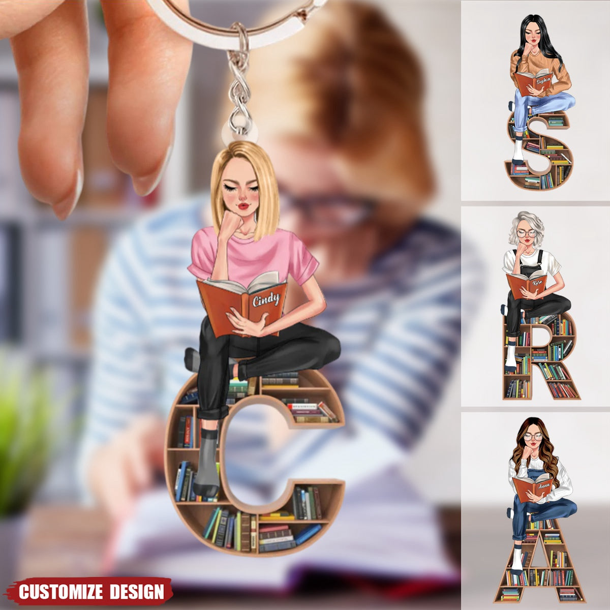 Reading Keychains Girl Reading - Personalized Keychain - Gift For Reading Lover - yeetcat