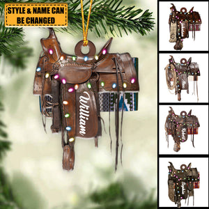 Horse Saddle - Personalized Flat Christmas Ornament