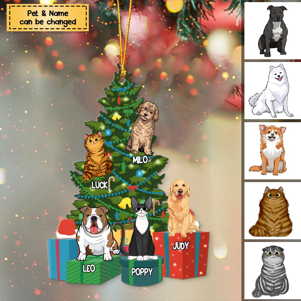 Personalized Christmas Tree With Pets Ornament, Gift For Dog/Cat Lovers