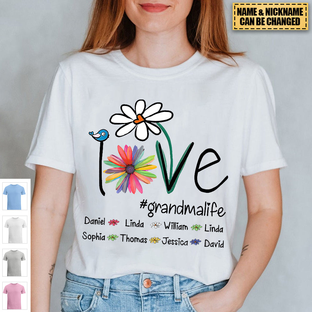 Personalized Love Grandma Life Flower And Grandkids T-shirt