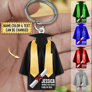 Graduate Cap And Gown Personalized Flat Acrylic Keychain