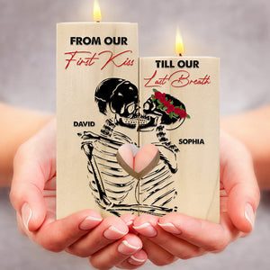 Personalized Couple Wood Candle Holder, From Our First Kiss Till Our Last Breath