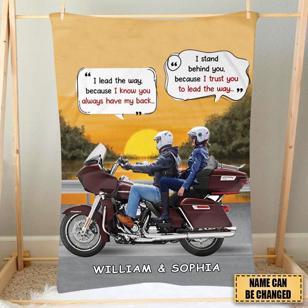 I Lead The Way Because I Know You Always Have My Back, Blanket Couple Motorcycle Forever Personalized  Fleece Blanket