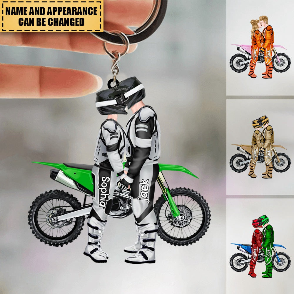Ride Together - Stay Together, Personalized Motorcross Couple Keychain
