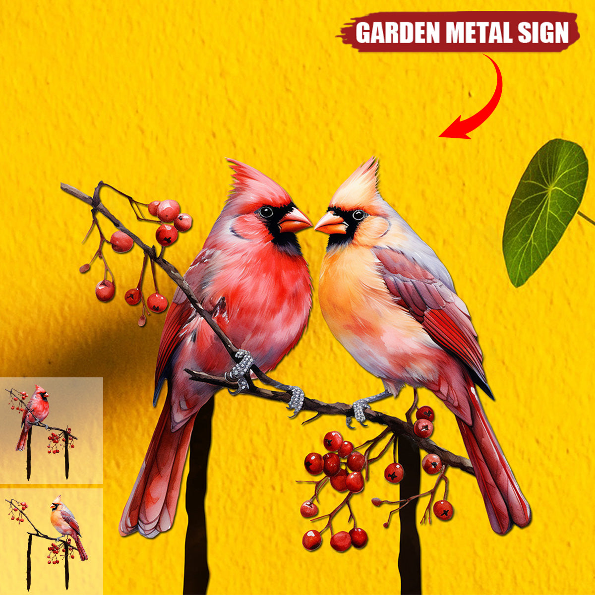 Cardinals Garden Metal Sign with Stake - Memorial Gift