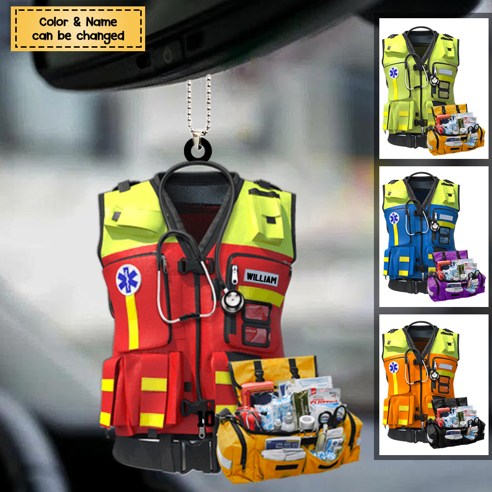 Gift For Paramedic, Emt Paramedic Safety Vest Personalized Flat Acrylic Christmas / Car Hanging Ornament