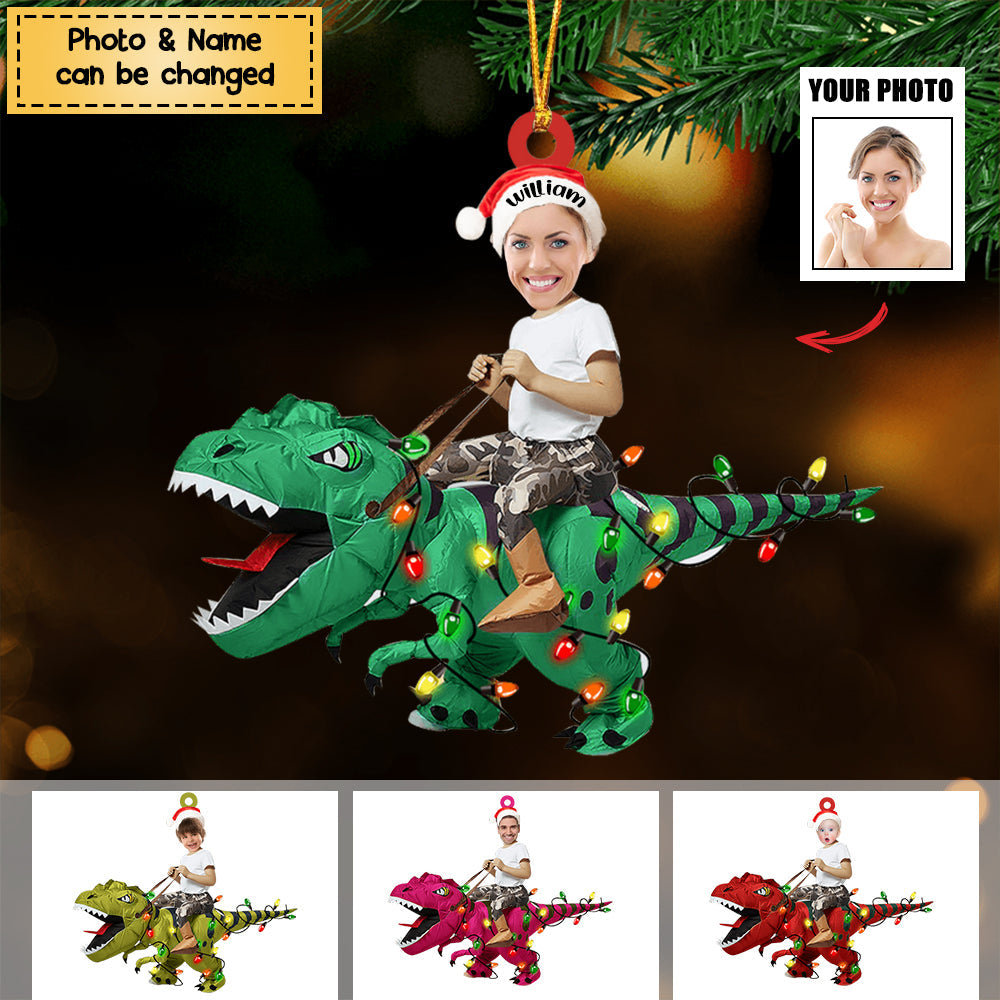 Personalized Cute Kid Rides The Dinosaurus Christmas/car Light Ornament/keychain