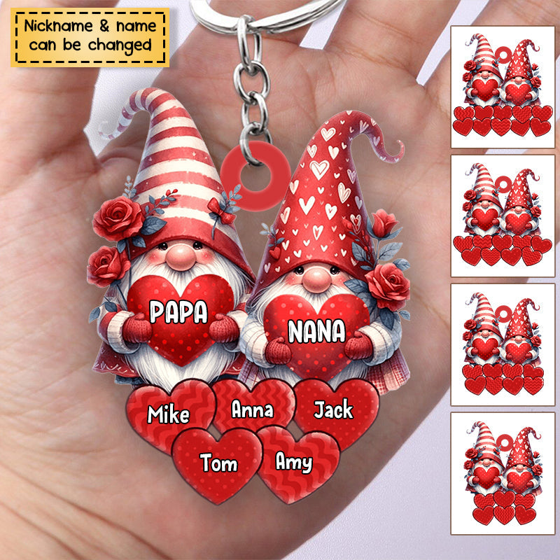 Valentine Red Couple Dwarf Nana Papa Mom Dad Sweet Heart Kids Personalized Keychain