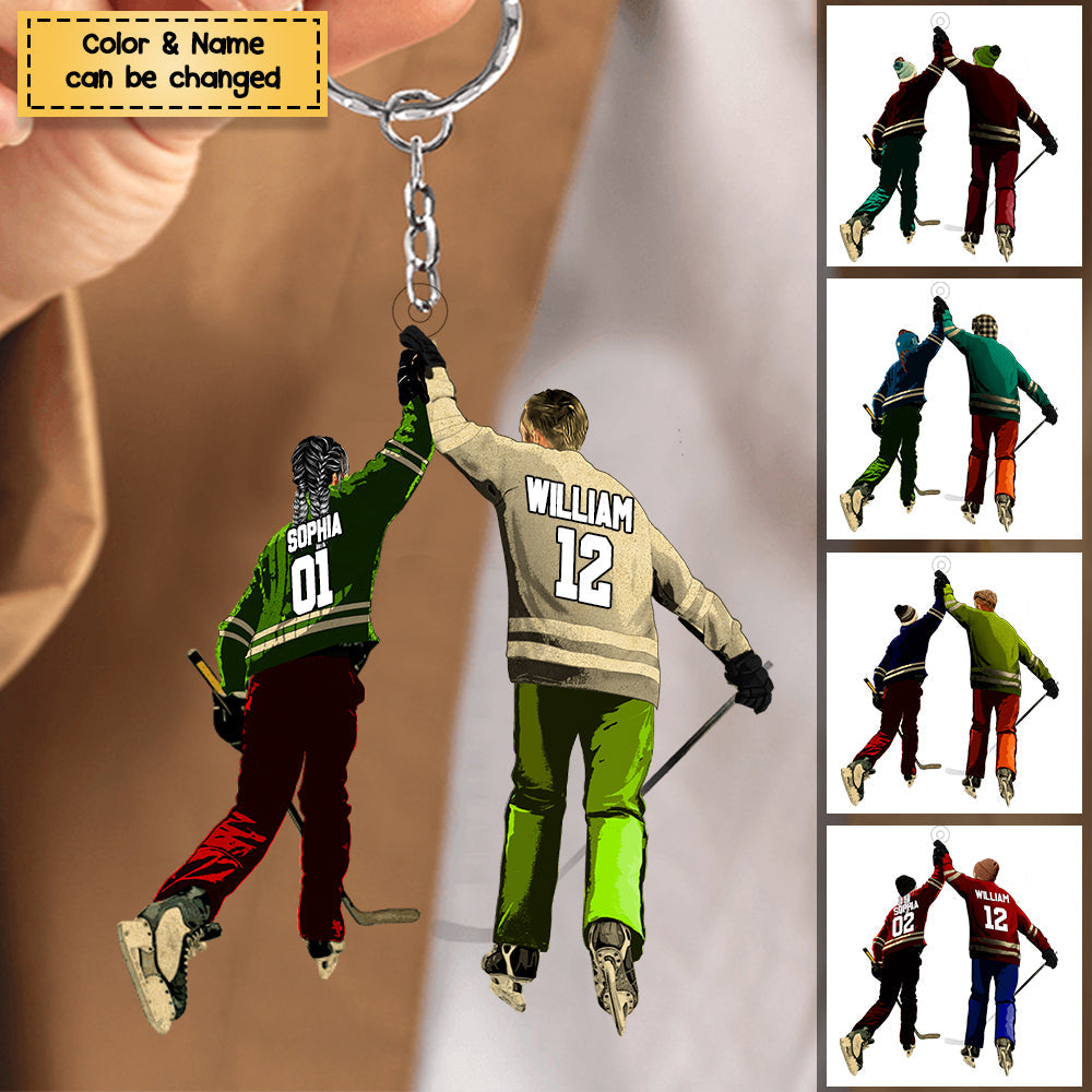 Custom Personalized Ice Hockey Couples Acrylic Keychain, Hockey Gifts