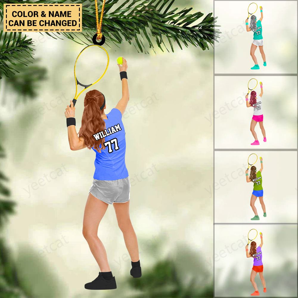 Personalized Girl/Female/Woman Tennis Player Acrylic Christmas Ornament