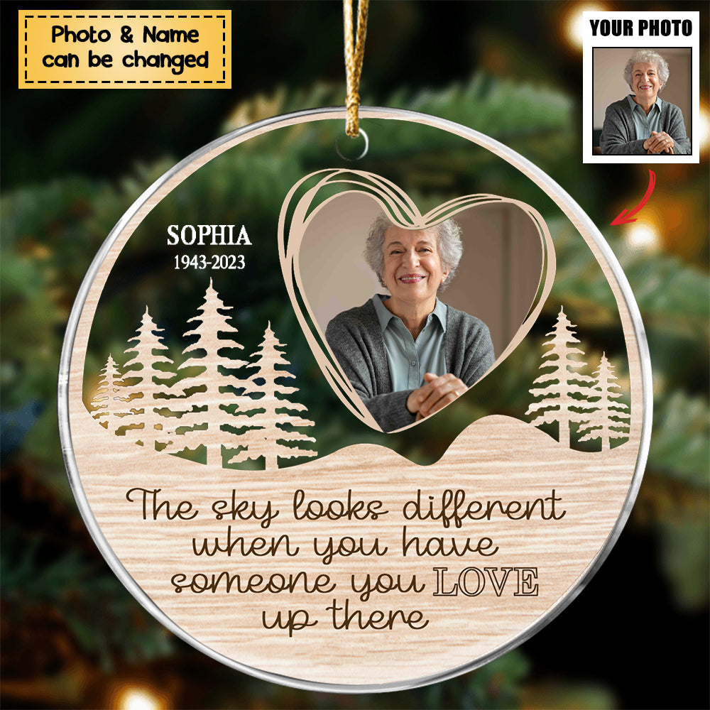 Family - Custom Photo The Sky Looks Different - Personalized Acrylic Circle Ornament