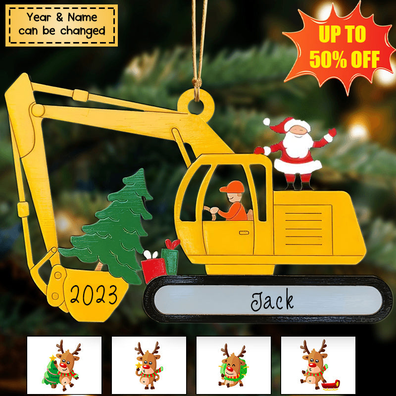 Personalized Christmas Excavator Construction Wooden Ornament