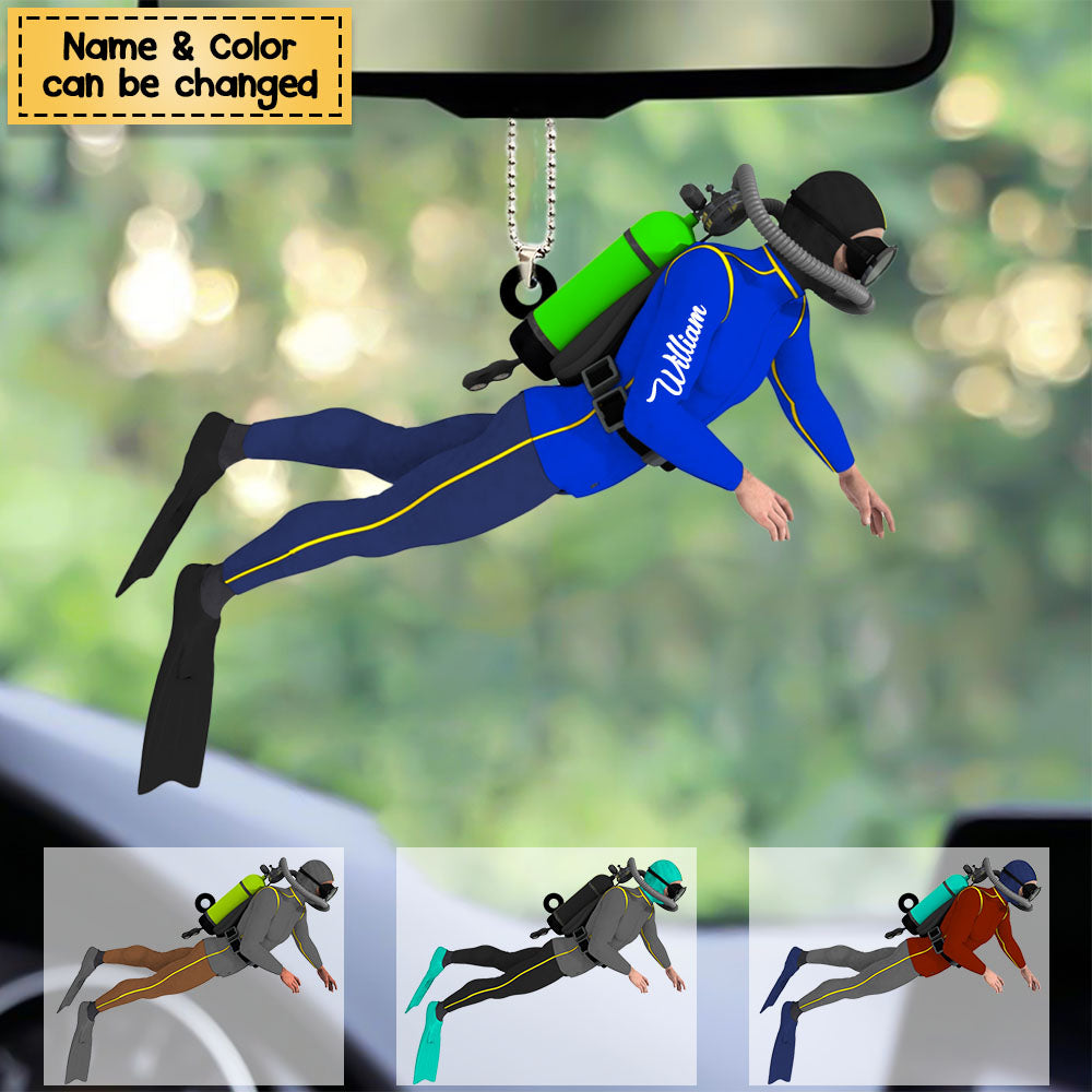 Personalized Diver Acrylic Car Hanging Ornament, Great Gift For Diving Lovers