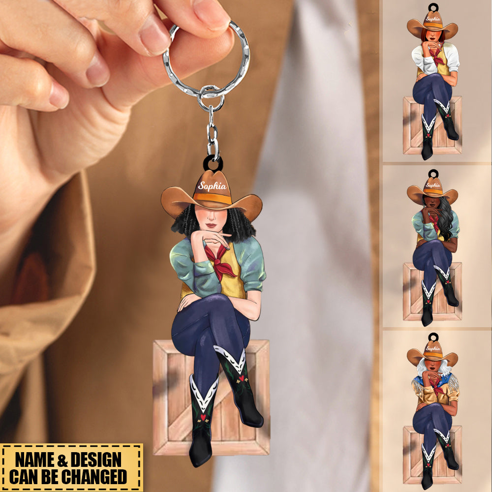 Personalized Cowgirl  Keychain - Boots Class And A Little Sass