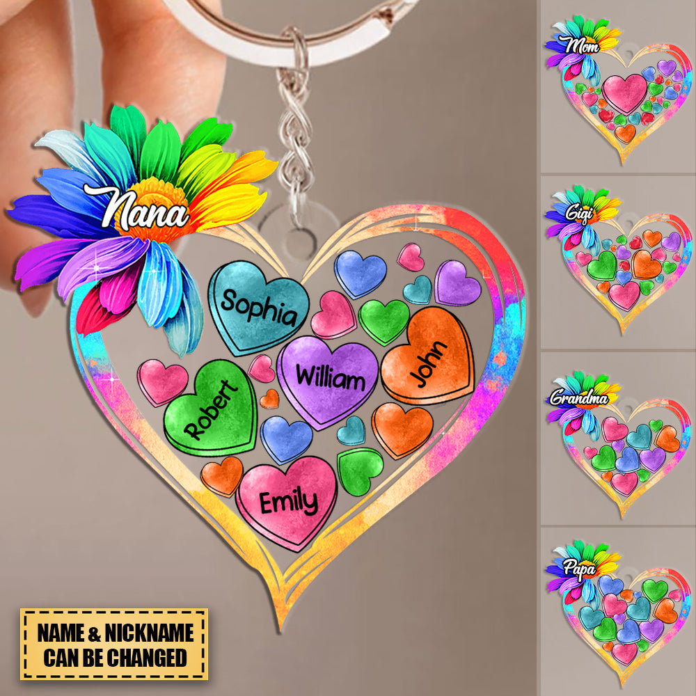 Colorful Sunflower Grandma Mom Heart Loads Of Love,  Personalized Acrylic Keychain
